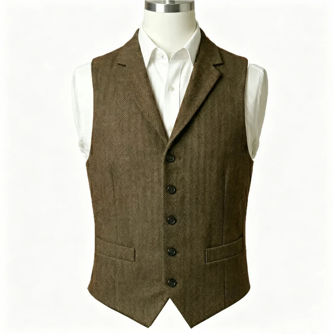Men Vest Army Green Herringbone Single Button With Lapel Waistcoat For Wedding Business Office Work Daily Casual Men Suit Vest