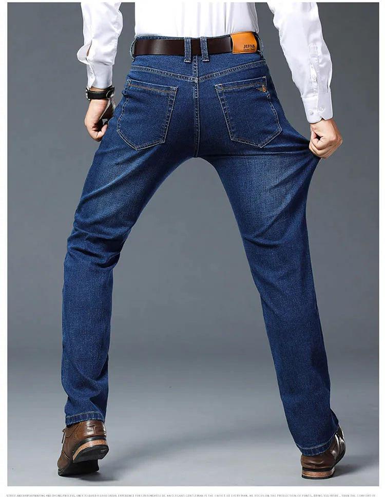 Plus Size 28-46 Spring Autumn Classic Business Trousers Male Brand Men's Fashion Casual Jeans Straight Elasticity Denim Pants