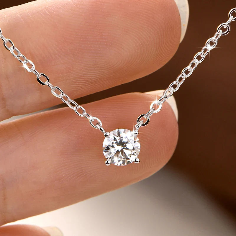 Certified 4mm/5mm Moissanite Pendant Necklace For Women Exquisite 14K Gold Filled Solitaire Drop Necklaces Jewelry Gift