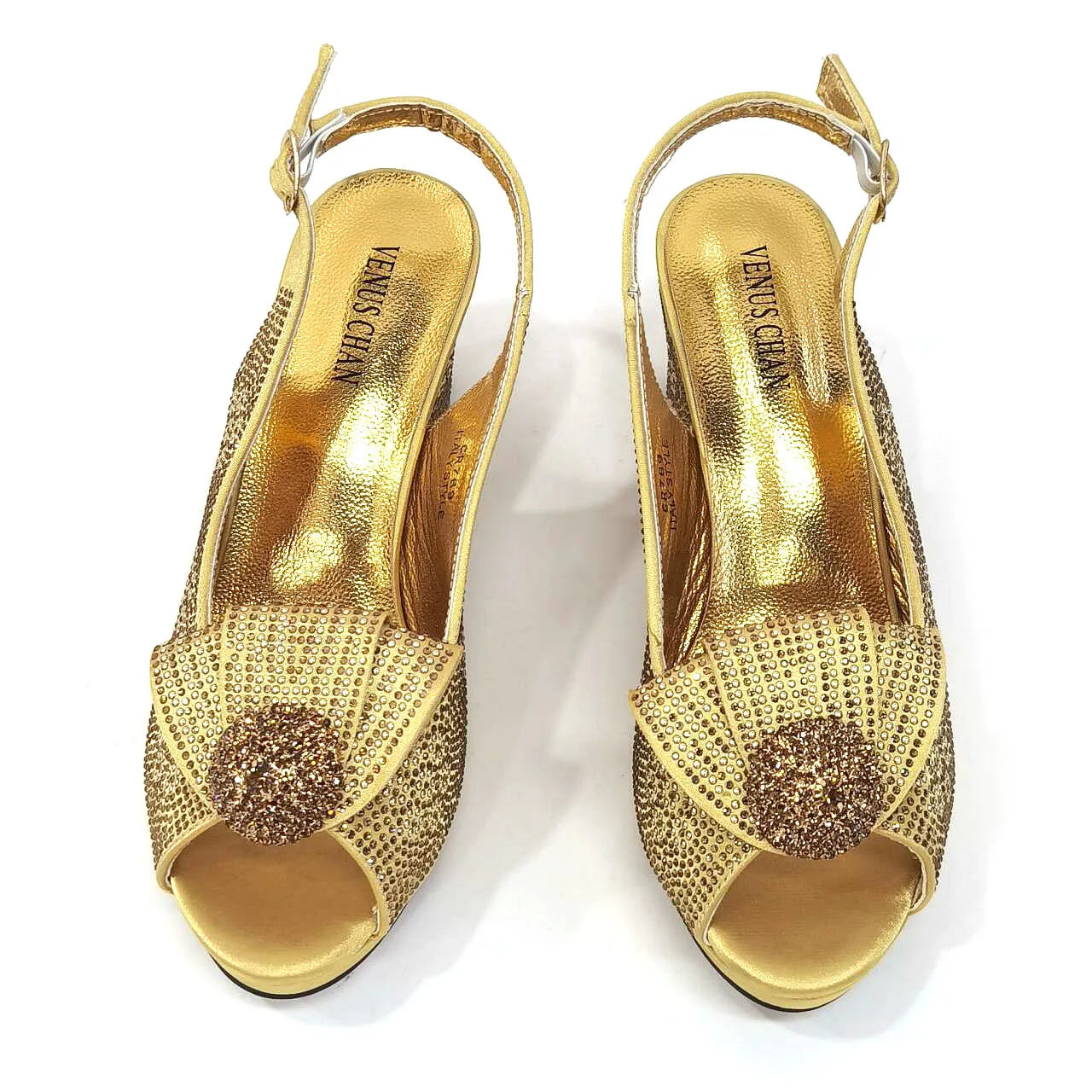 2024 Italian Design Girly Style Golden Color Wedding Shoes And Bag Full Diamond Decoration Metal Closure Bags