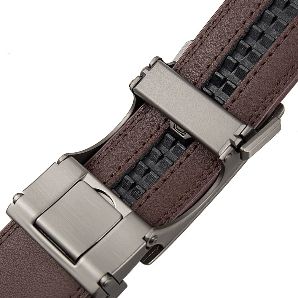 High Quality Genuine Leather Casual Belt Men, Adjustable Automatic Buckle Belts, Black/Brown Cuttable Ratchet Belt for men
