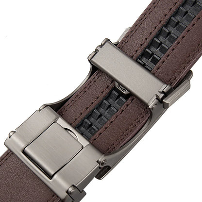 Men's Genuine Leather Belt Adjustable Automatic Buckle Belt Black/Brown Ratchet Belt High-Quality Business Casual Belt for Men