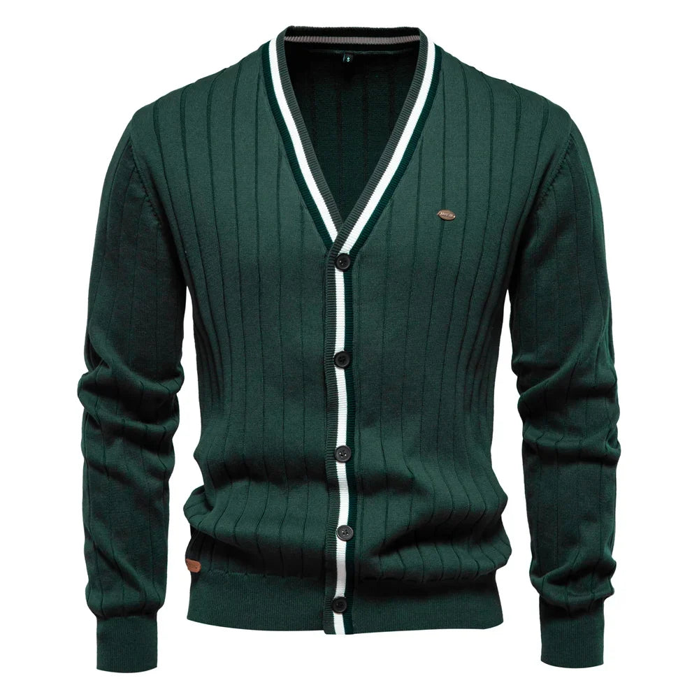 Brand Men's Cotton Cardigan Sweater V Neck Button-up Casual Youth Knit Sweaters for Men