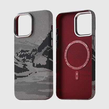 Abstract Landscape Relief for MagSafe Phone Case for iPhone 16 15 14 Pro Max 17 Wireless Charge Alloy Lens Shield Hard PC Cover
