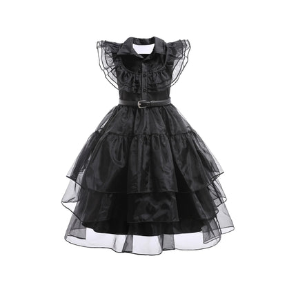 Wednesday Cosplay For Girls Costume Movie Addams Dresses for Girl Kids Mesh Party Dresses Halloween Carnival Costumes 4-12Yrs