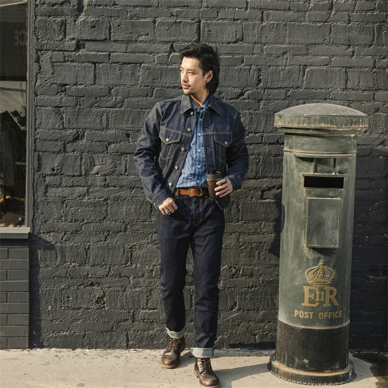 Slim Straight Jeans Rinsed Spring Men's Red Selvedge Denim Pants GT-0003