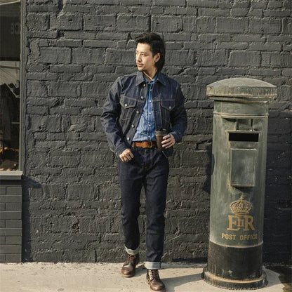 Slim Straight Jeans Rinsed Spring Men's Red Selvedge Denim Pants GT-0003