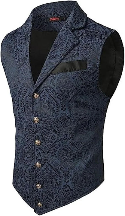 Victorian Floral Jacquard Men Suit Vest Formal Business Lapel Single Breasted Slim Fit Waistcoat Wedding Banquet Party Tops