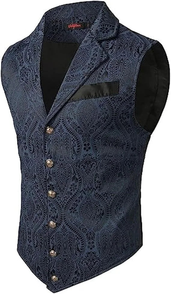 Victorian Floral Jacquard Men Suit Vest Formal Business Lapel Single Breasted Slim Fit Waistcoat Wedding Banquet Party Tops