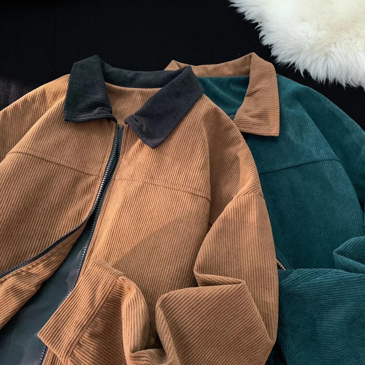 2026 Autumn Corduroy Cargo Jacket For Men Windbreakers Zipper Coats Loose Cargo Outwear Casual Jacket Mens Clothes