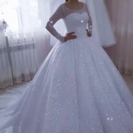 Sparkle Wedding Dresses Ball Gown Long Sleeve Plus Size Princess Bridal Gowns for Women Robe De Mariee