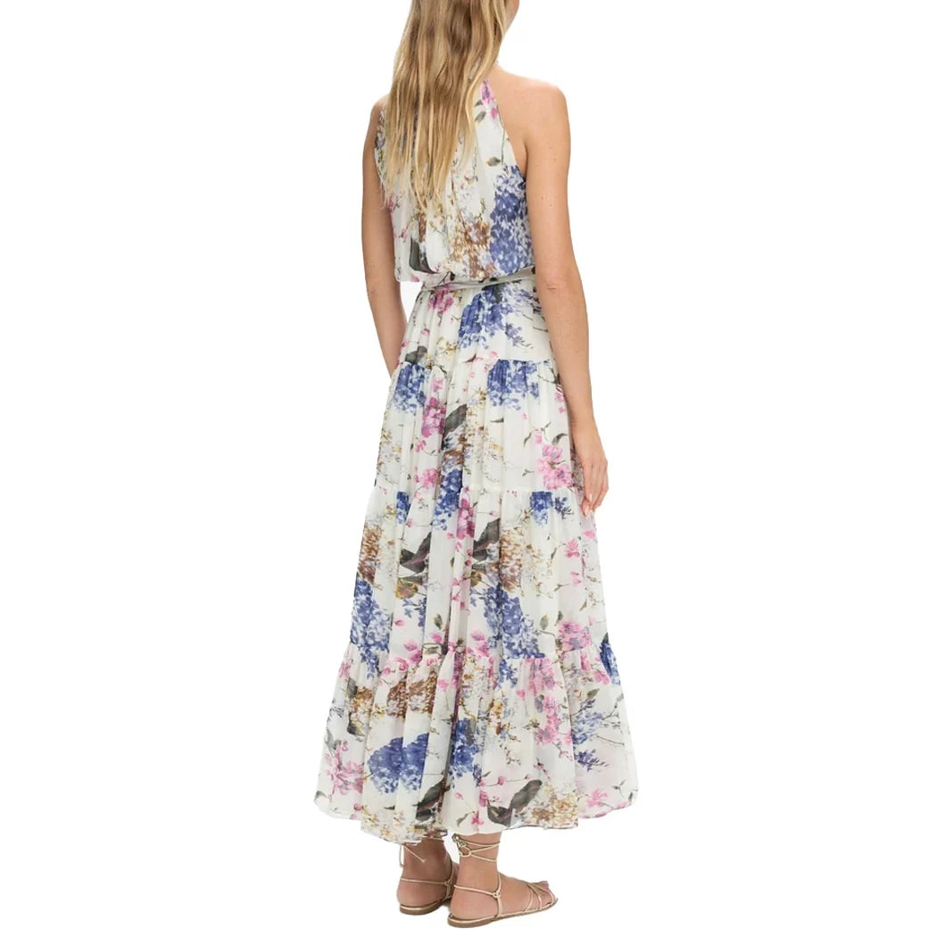 Summer Women Printed Midi Dress Sleeveless Satin Back Button Female Chic Elegant Dress Casual Vacation Party Evening Dress