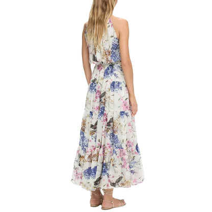 Summer Women Printed Midi Dress Sleeveless Satin Back Button Female Chic Elegant Dress Casual Vacation Party Evening Dress