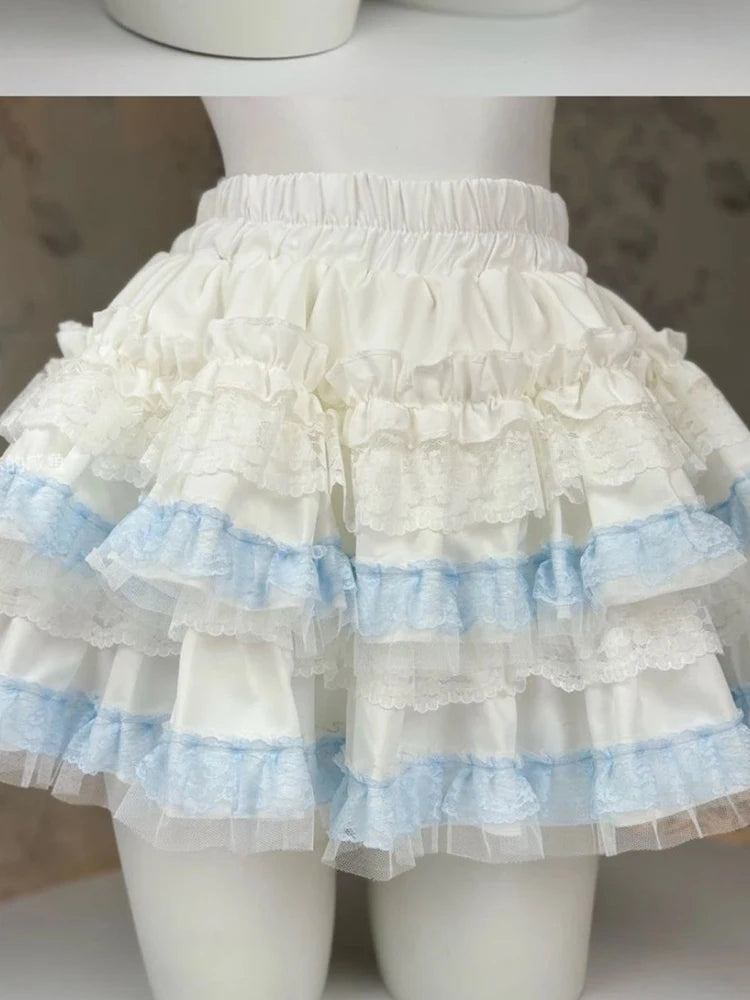 Lolita Sweet Cake Skirts Women Slim Lace Patchwork Sexy Mini Ball Gown Skirts Kawaii Casual Japan Cute Summer A Line Skirt