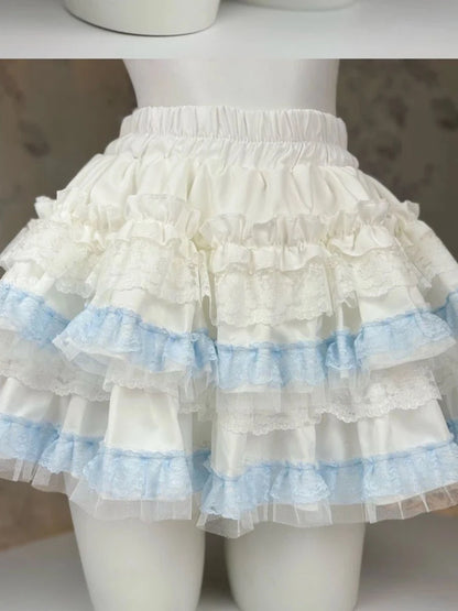 Lolita Sweet Cake Skirts Women Slim Lace Patchwork Sexy Mini Ball Gown Skirts Kawaii Casual Japan Cute Summer A Line Skirt