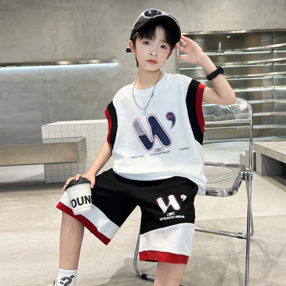 Children Summer Clothing Top and Bottom Set For Boys Cotton Clothes Suit Outfit Suit Kids Sleeveless T-shirt Shorts Tracksuit