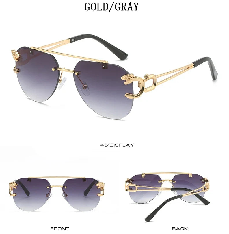 2023 Sunglasses Women Luxury Rimless Vintage Fashion Glasses Lunette Oversized Shades De Soleil Femme Gafas De Sol Mujer Lentes