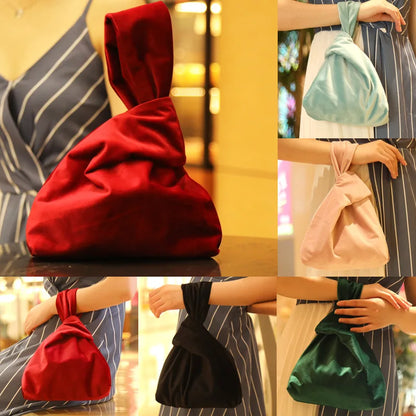 Portable Knot Wrist Bag Women Top Handle Bag Simple Purse Handbags Resuable Shopping Bag Phone Key Pouch Small Ladies Clutch Bag