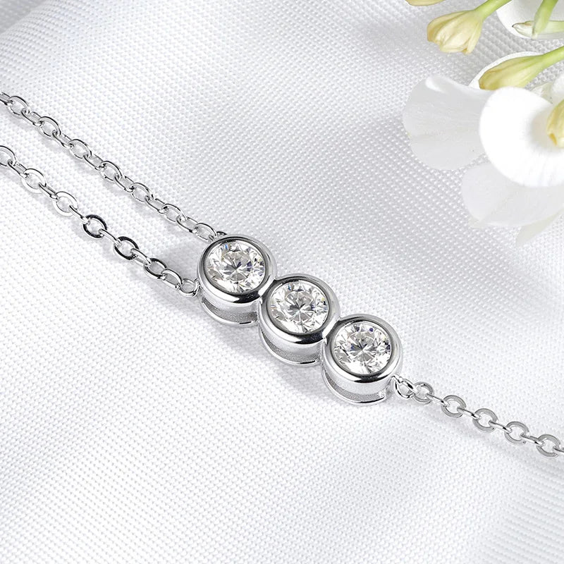 Bubbles 100% Real Moissanite Necklace for Women Girls Sparkling Classic Pendant 925 Sterling Silver Lad Diamond Chain