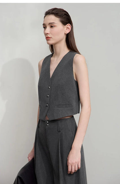Pant for Woman 2025 Autumn New Versatile Ladies Clothing Commuter Style Striped Vest Casual Loose Sleeveless Women 12523089