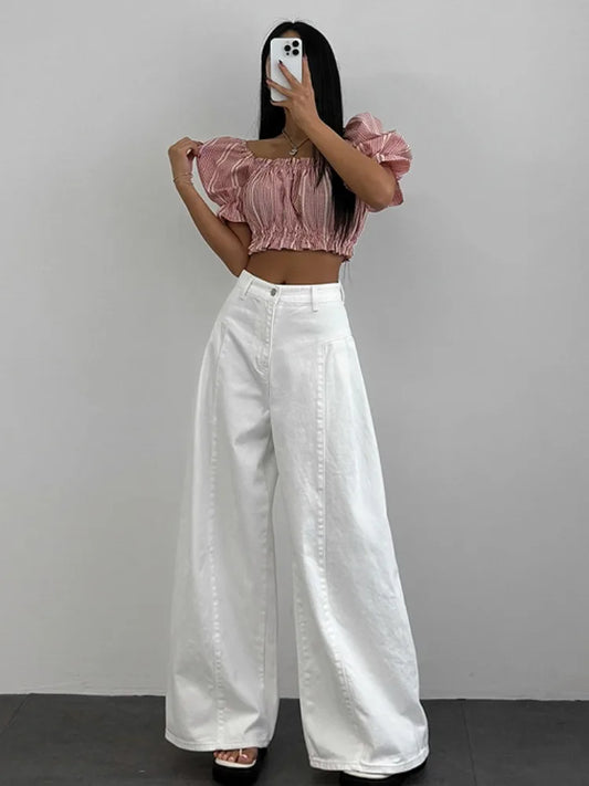 High Waist Wide Leg Denim Jeans Women Summer New Hong Kong Style Loose Lazy Big Bell Long Pants Commute Style Other Other