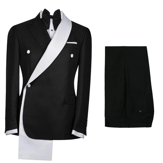 Slim Fit Men's Two Pieces One Button Suit Black Jacket & Pants Tuxedos Stylish Prom Wedding Dinner Formal Men Suits