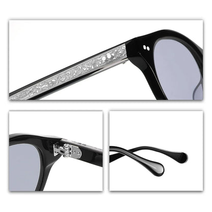 Vintage Black Acetate Sunglasses Women Retro Rivet Oval Sun Glasses Designer Engraved Shades UV400 Luxury Eyewear