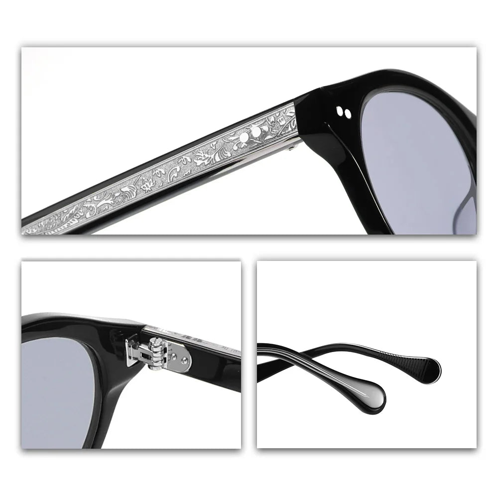 Vintage Black Acetate Sunglasses Women Retro Rivet Oval Sun Glasses Designer Engraved Shades UV400 Luxury Eyewear