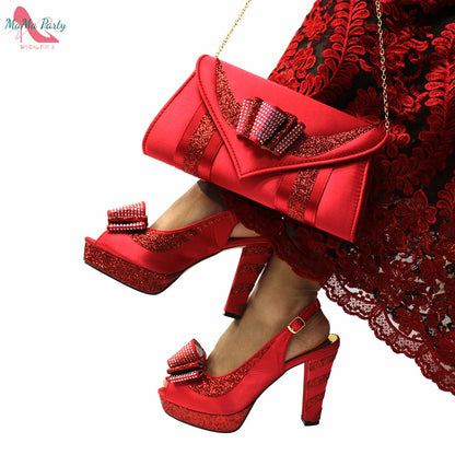 2021 Specials Design Black Color Nigerian Women Shoes and Bag Set High Quality Slingback Sandals with Appliques for Wedding