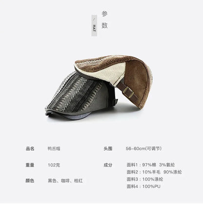 Adjustable Newsboy Hats for Men Flat Cap Male Irish Cabbie Gatsby Tweed Ivy Berets