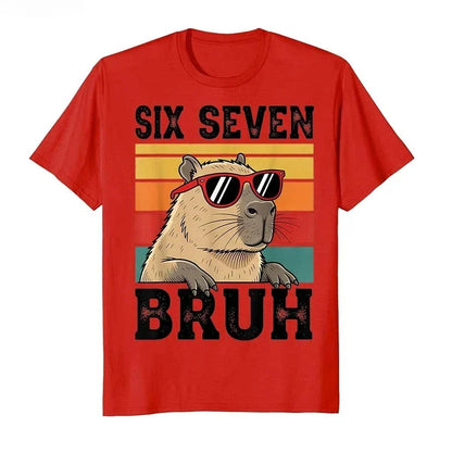 Six Seven Bruh Meme Funny Capybara T-shirt For Women Short Sleeve Tops Summer Short sleeved Harajuku streetwear Tops Tees  ﻿