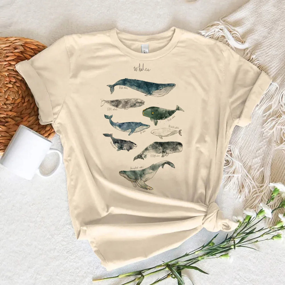 Whale tshirt women streetwear graphic Japanese t shirt female y2k graphic designer clothing