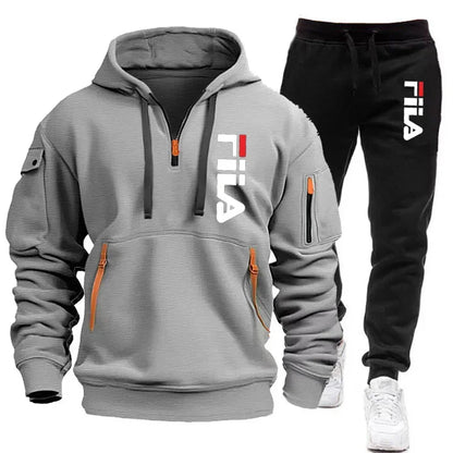 Autumn and winter hot selling men's hooded sweatshirt+casual pants two-piece outdoor multi pocket pullover and sports pants set