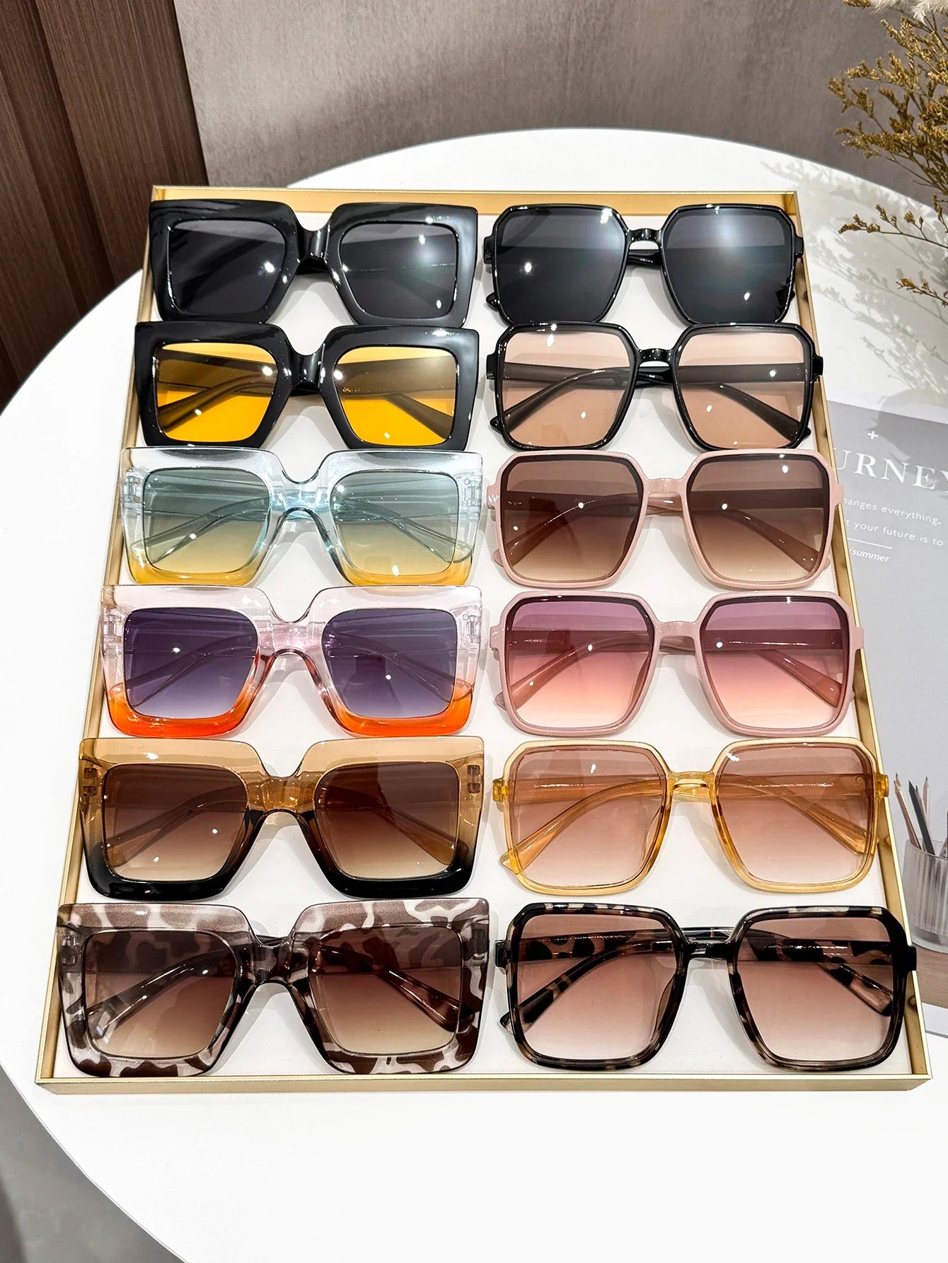 12Pcs Fashionable Oversized Square Frame Glasses Set, Classic Trendy Color Combinations, Stylish Outfits, Daily Life