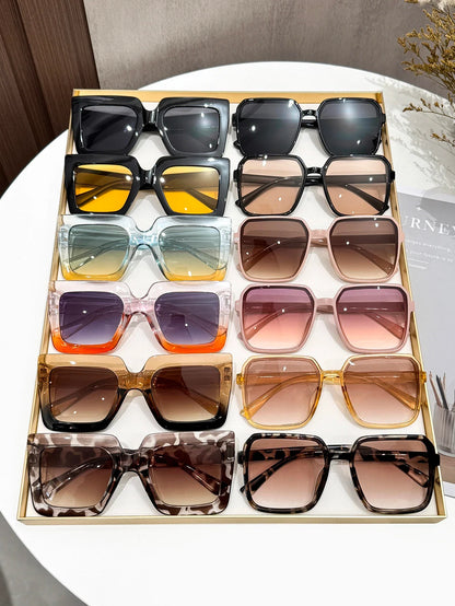 12Pcs Fashionable Oversized Square Frame Glasses Set, Classic Trendy Color Combinations, Stylish Outfits, Daily Life