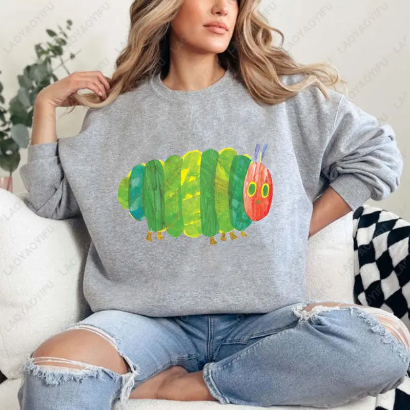 The Very Hungry Caterpillar Sweatshirt Cute Fnny Hungry Caterpillar Bookish Pullovers Man Women Retro Trend Cool Street Hoodies