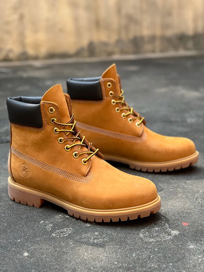 Men Fashion Outdoor Shoes Genuine Leather Yellow Boots 2025 Male Casual Waterproof Boots