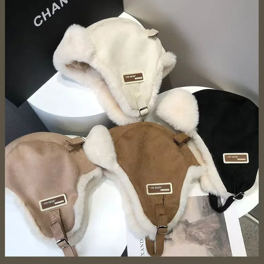 Winter warm and ear-protecting hat outdoor cycling retro fleece plush Lei Feng hat