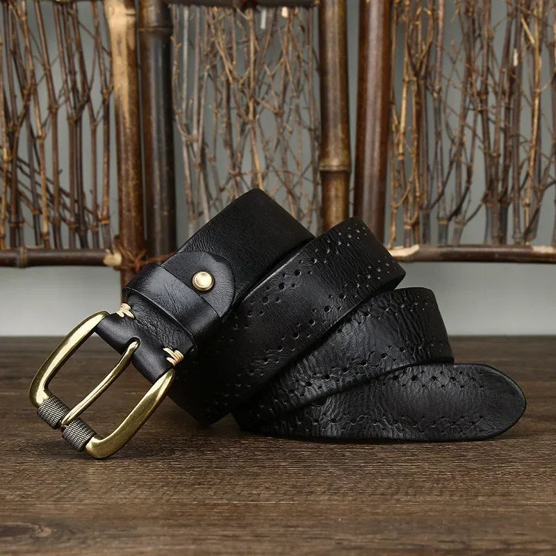 2024 Fashion Men's Belt  Genuine Leather Pure Cowhide Pin Buckle Vintage Belt for Trap Male Jeans for Man Luxury Designer