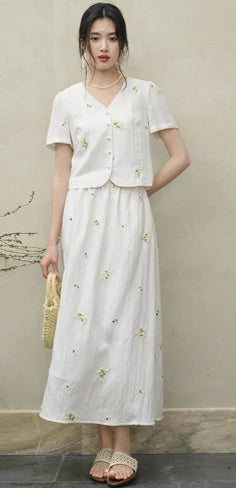Women's Gray Elegant Skirt 2026 Summer Elastic Waist Sheen Flowy A Line Long Skirt for Woman Ladies Clothes 162QG4909