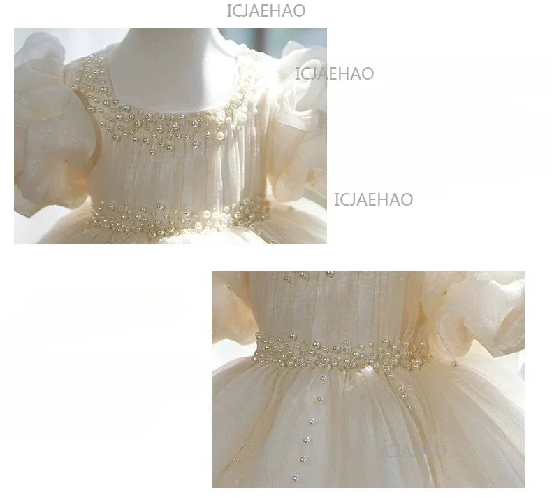 Kids Formal Champagne Children Girls Birthday Princess Summer Costume Flower Girl Wedding Little Gown Host Piano Performance