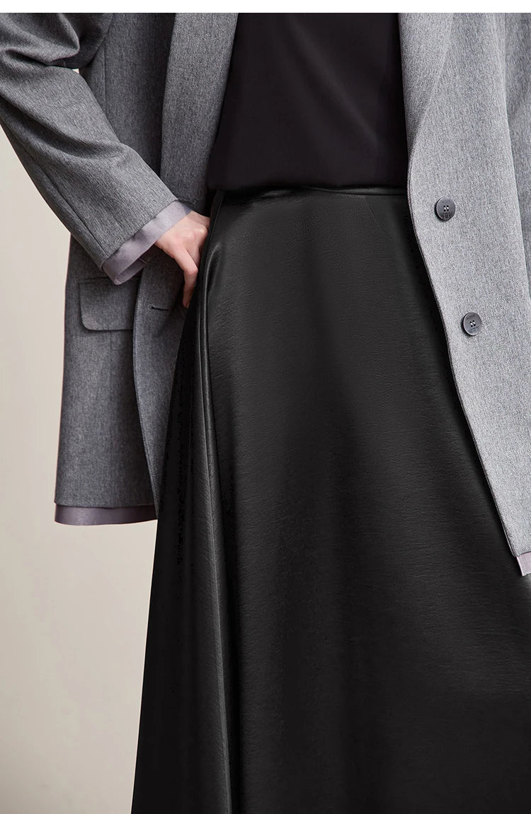 Women's Skirt Loose Long A-skirt Satin Skirts For Women 2025 Autumn New Minimalist Solid Color Clothing Ladies 12513015