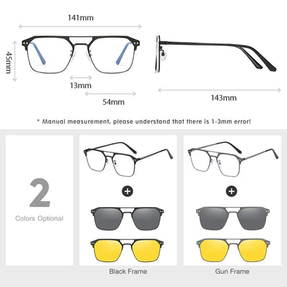 2025 New 3 In 1 Magnetic Multifunctional Men's Glasses Polarized Day Night Vision Clip Eyeglasses Blue Light Blocking Glasses
