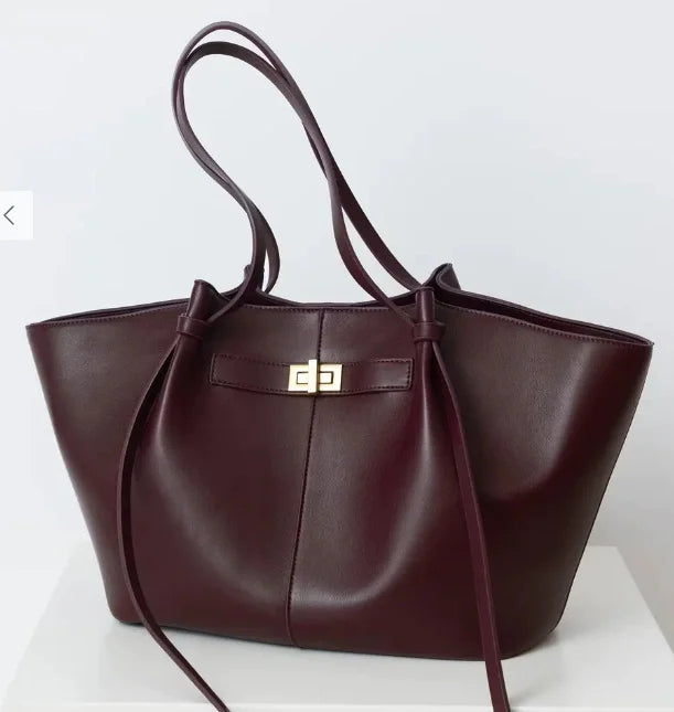 2026 New Large Capacity Trapeze Women Shoulder Bags Designer Metal Lock Handbags High-Quality Pu Leather Big Tote Commute Bag