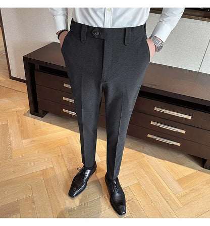 New Men Casual Solid Color Suit Pants Fashion Men Slim Fit Business Social Dress Pants Formal Wedding Social Party Male Trousers