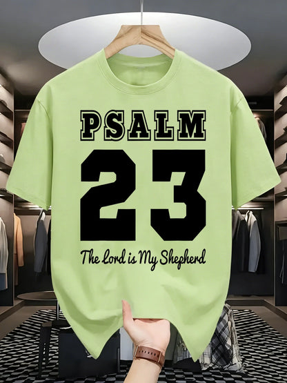 Psalm Number 23 Printing T-Shirt Men Cotton Crewneck T Shirts Summer Loose Basics Clothing Fashion Unisex Retro Short Sleeve