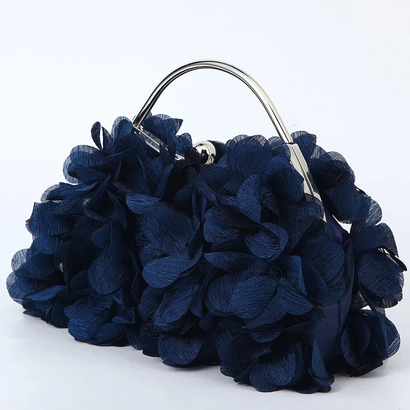 Flower Evening Clutch Purse Sweet Style Floral Wedding Romantic Bridal Handbag Metal Handle Banquet Dinner Dress Bags with Chain