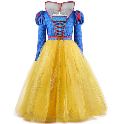 Girls Fairy Cosplay Costume Deluxe Snow White Puff Sleeve Princess Gown For Kids Carnival Halloween Birthday Party Role-Play