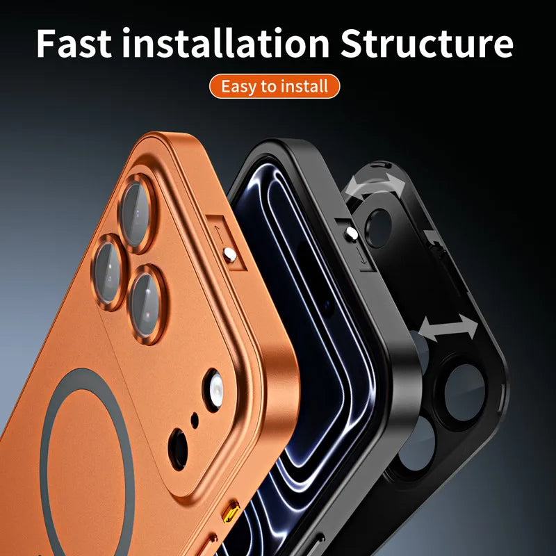 For iPhone Air, 17 Pro Max Magnetic Case ELVEV Anti-fingerprint Alloy Snap Buckle Phone Cover with Alloy Lens Ring Film