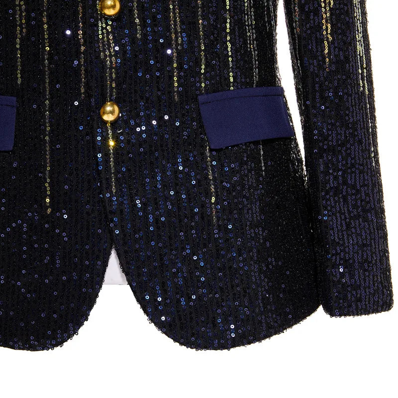 Men's Sparkling Sequin Blazer Jacket Stage Party Suit for Singer Dancer Prom Banquet Chorus Costume